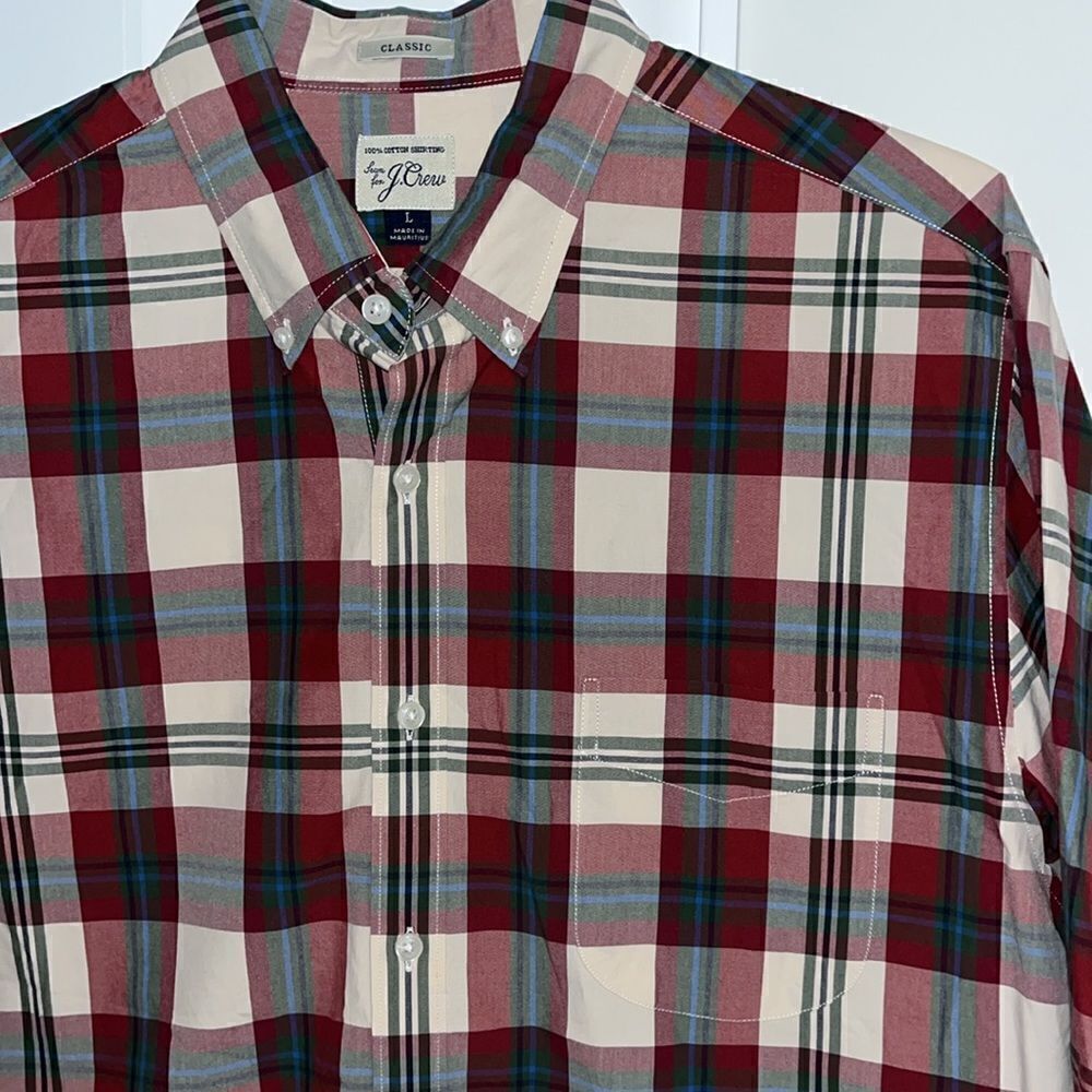 Summer J. Crew 100% Cotton Madras plaid Long Sleeve Button Down Pocket Shirt L